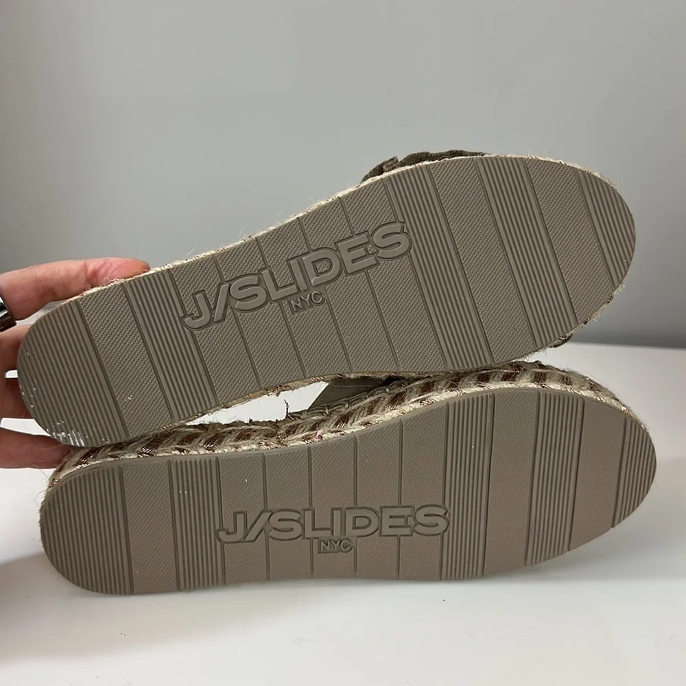J/Slides Ritsy Taupe Bow Espadrille Platform Sandals Size 8.5
